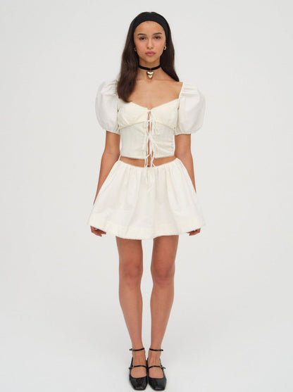 For Love and Lemons Billie Pointelle Top - Cream