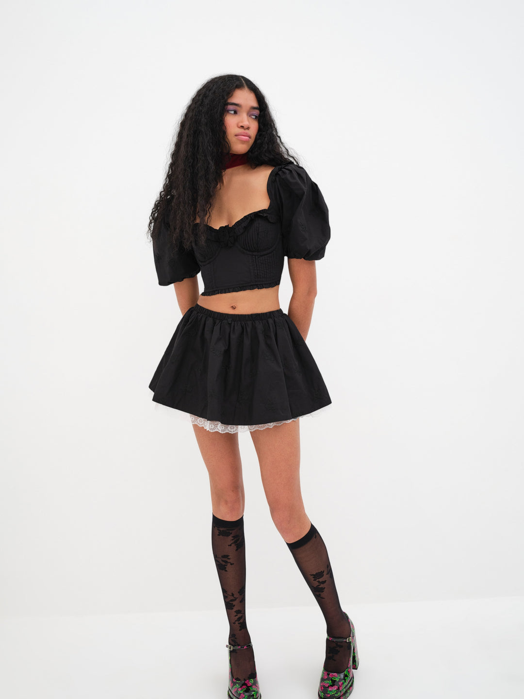 For Love and Lemons Maye Crop Top - Black