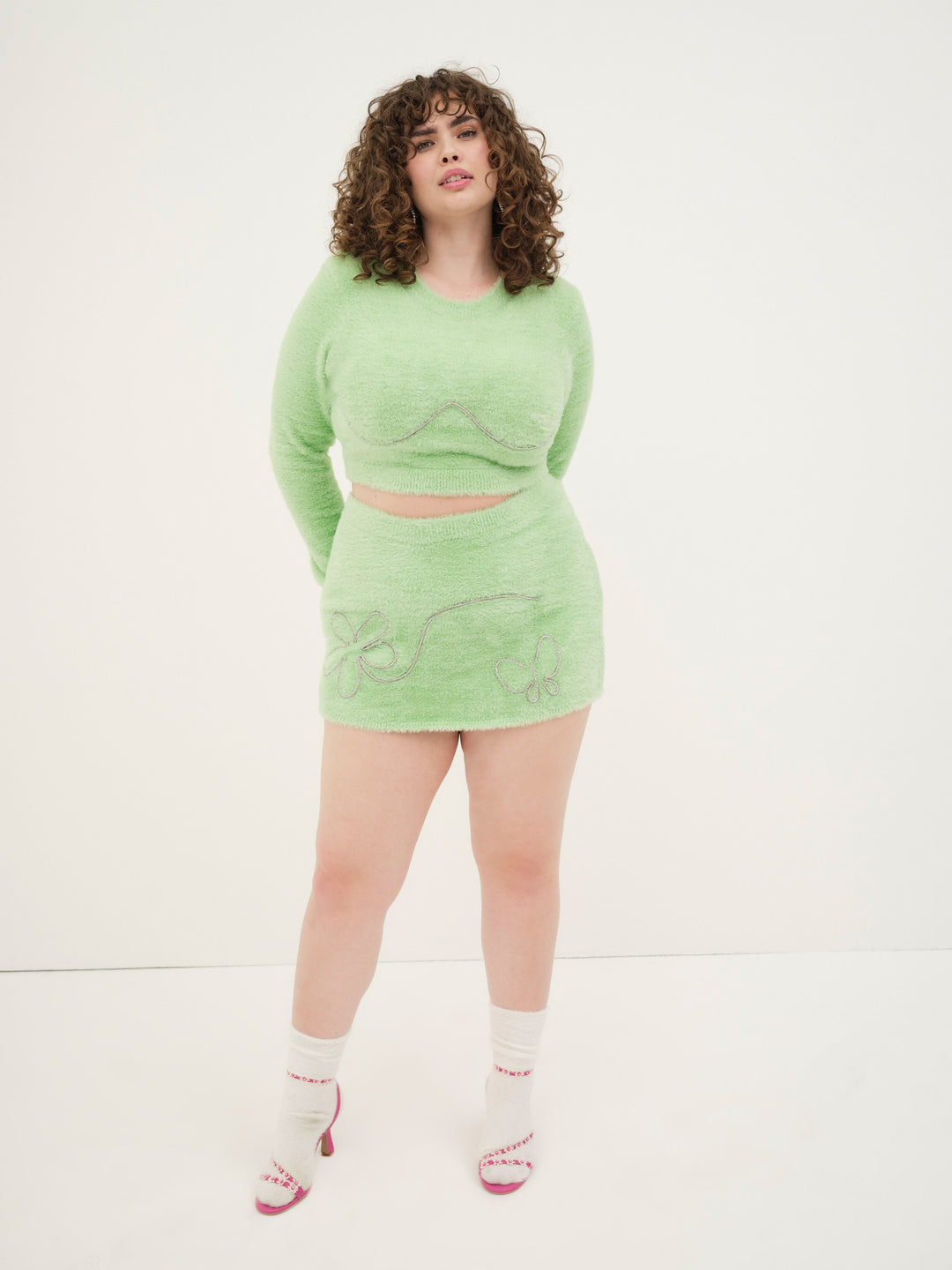 For Love and Lemons Reid Crop Sweater - Green
