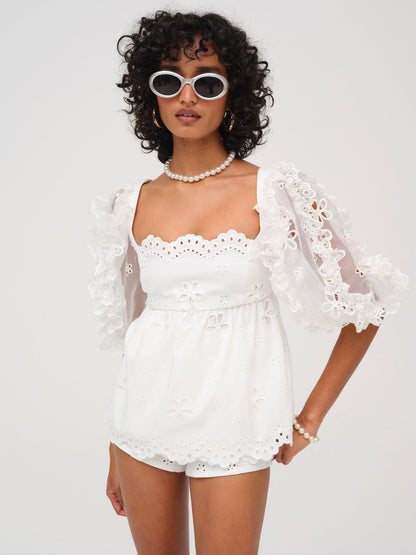 For Love and Lemons Daisy Eyelet Top - White