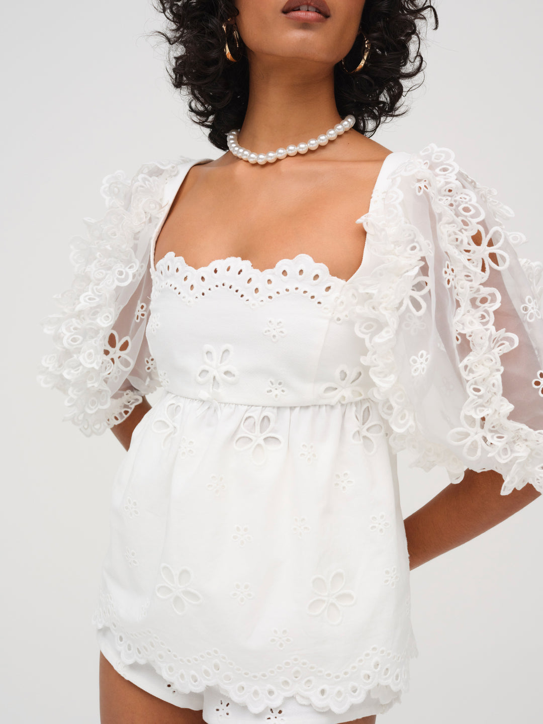 For Love and Lemons Daisy Eyelet Top - White