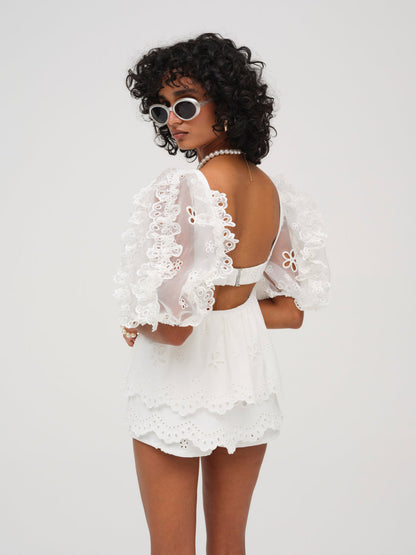 For Love and Lemons Daisy Eyelet Top - White