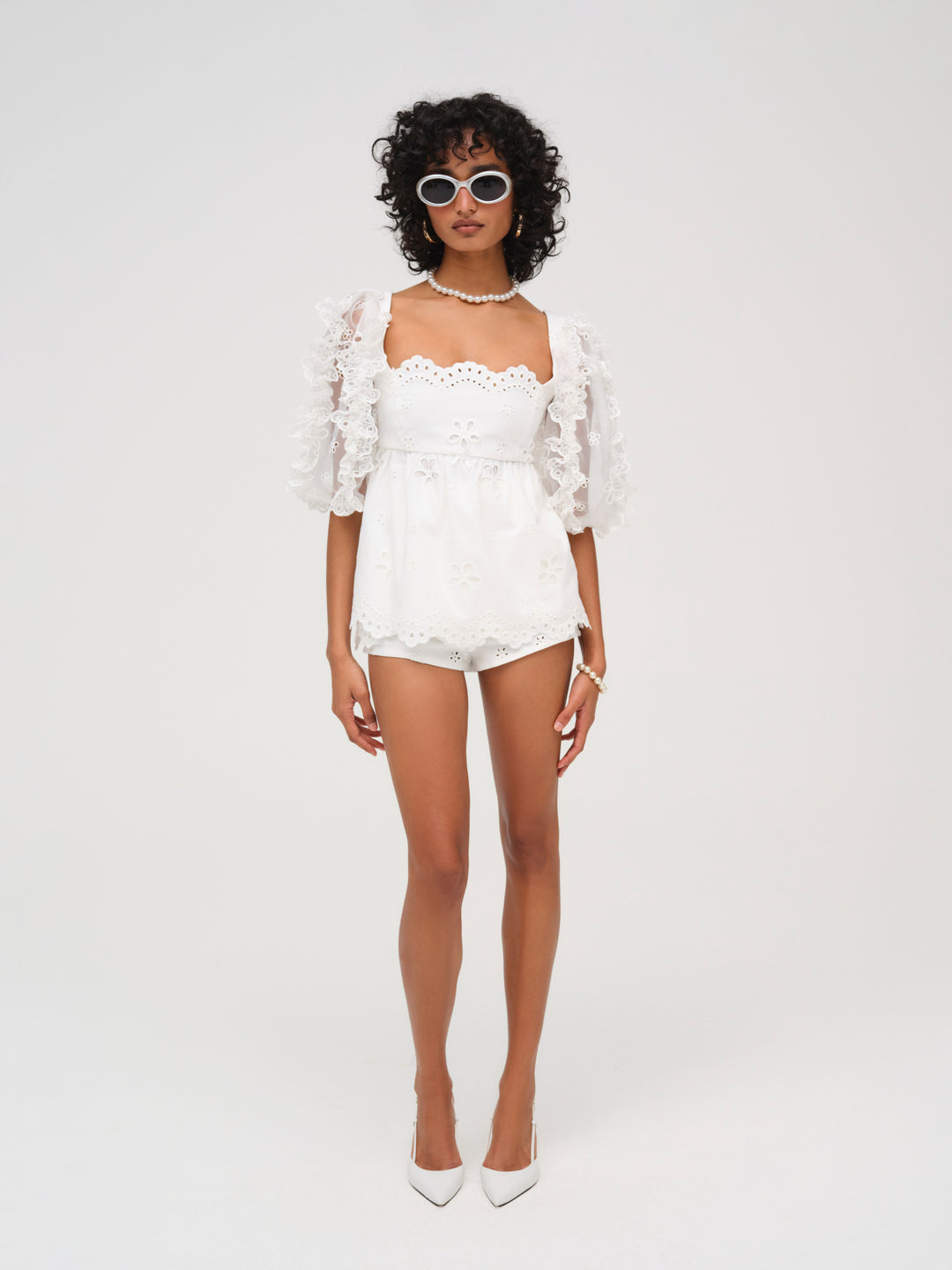 For Love and Lemons Daisy Eyelet Top - White