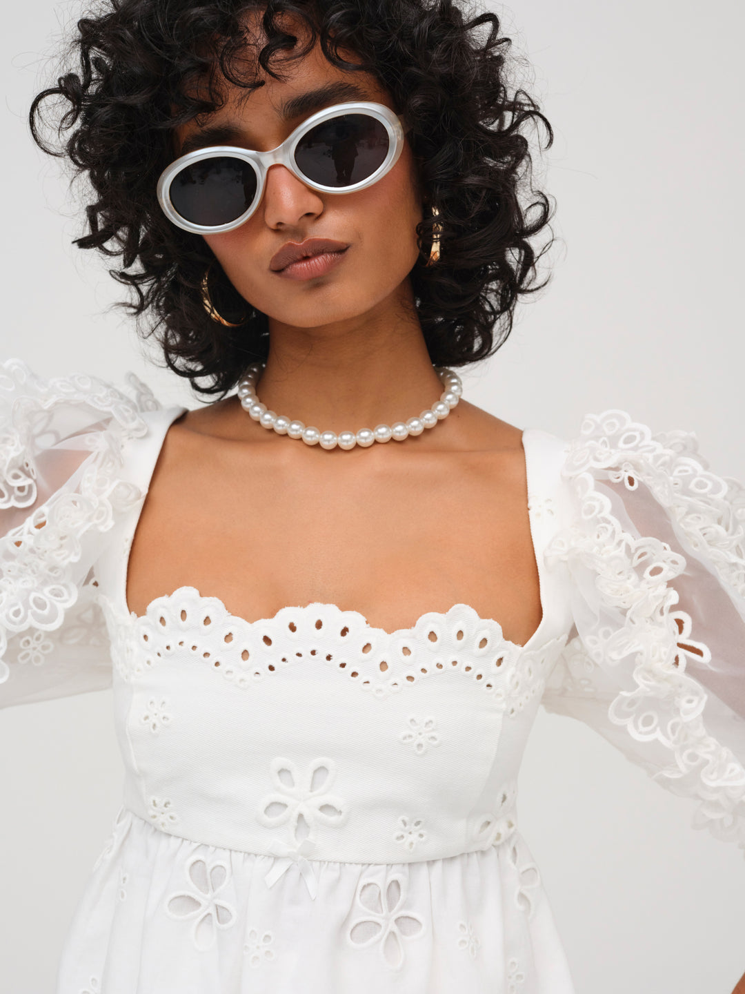 For Love and Lemons Daisy Eyelet Top - White