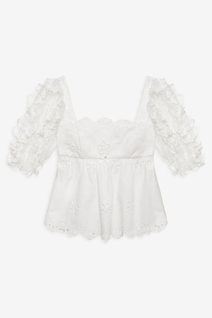 For Love and Lemons Daisy Eyelet Top - White