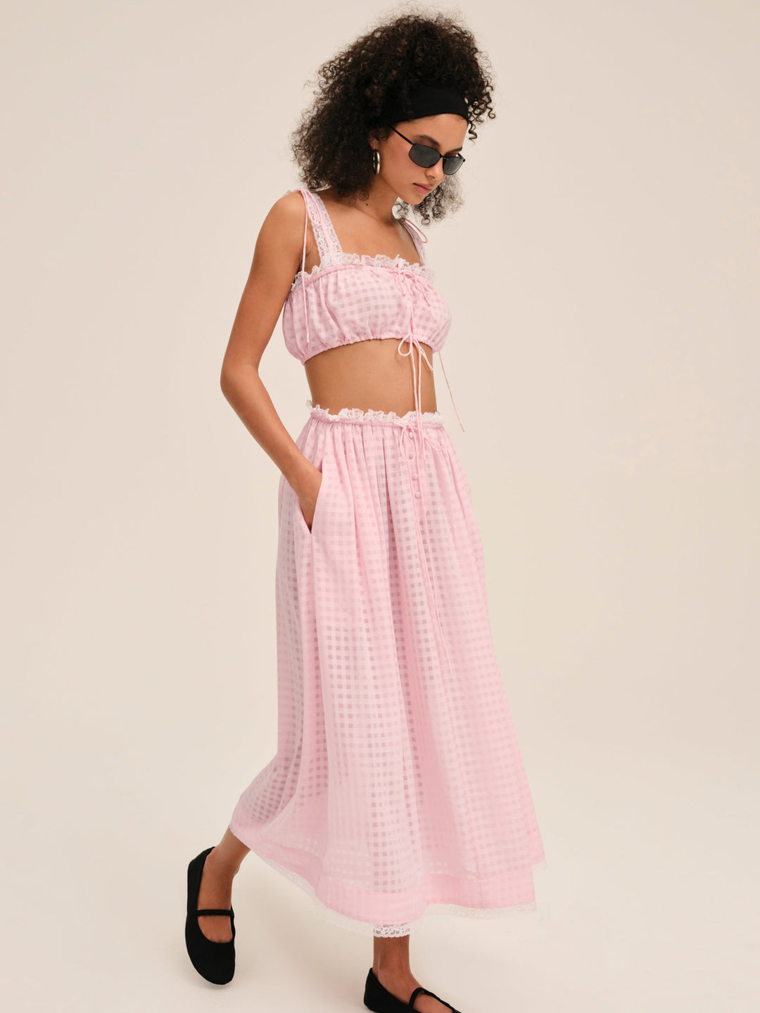 For Love and Lemons Ginny Gingham Crop Top - Pink