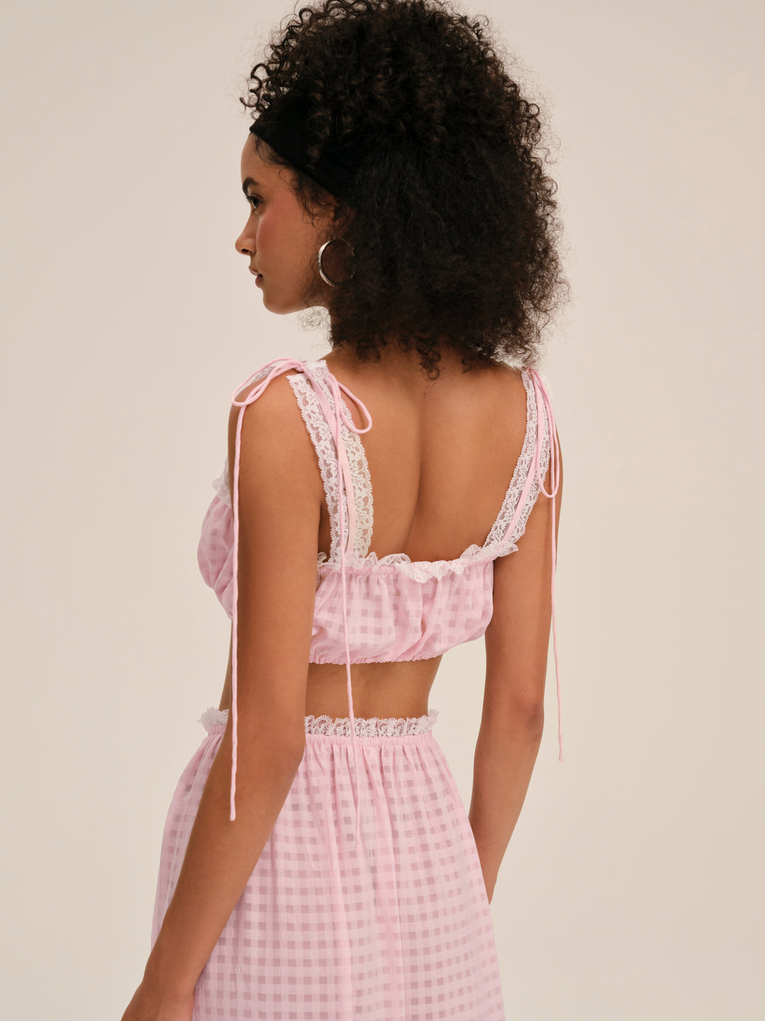 For Love and Lemons Ginny Gingham Crop Top - Pink