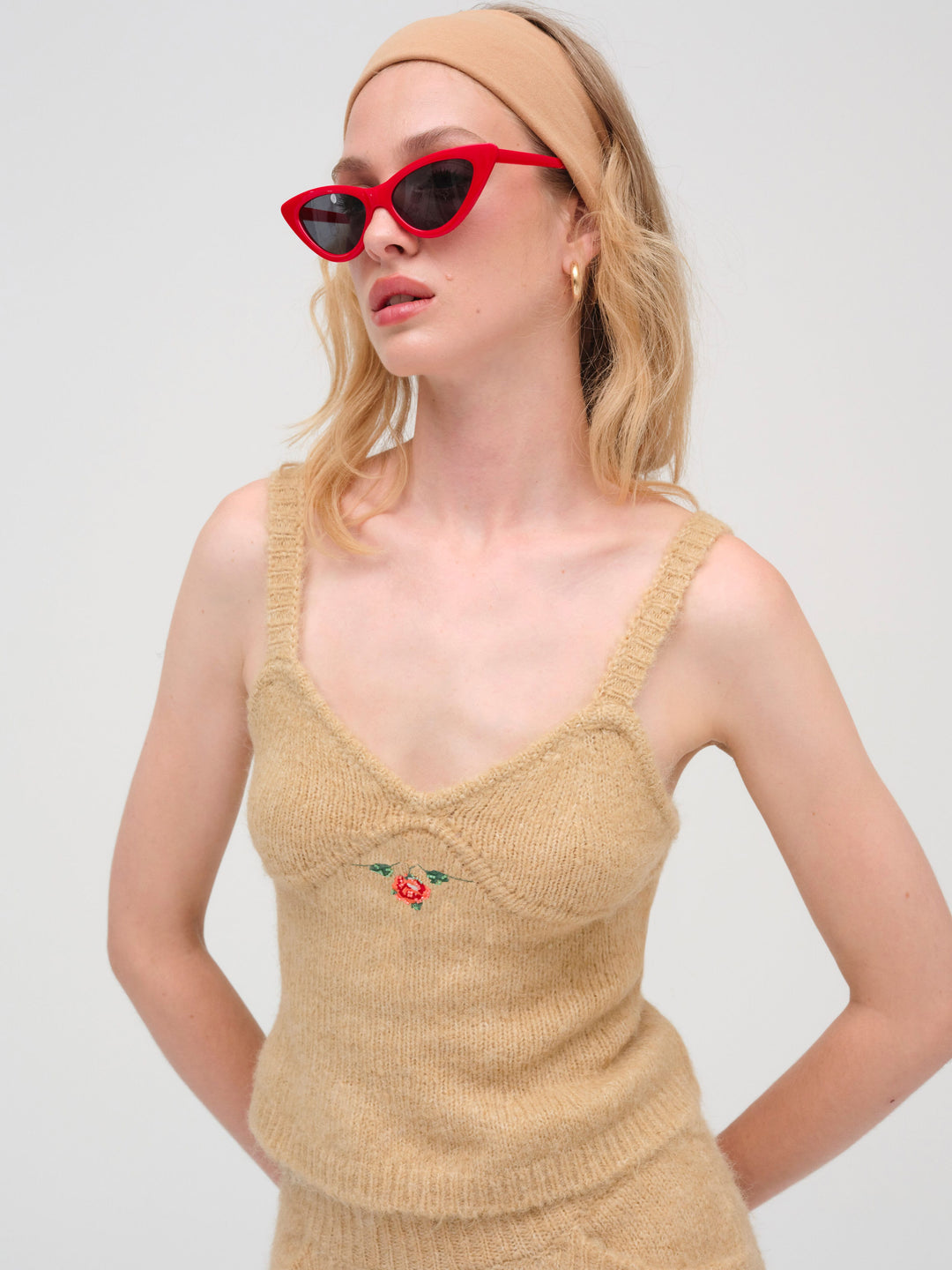 For Love and Lemons Grans Beaded Knit Tank - Tan