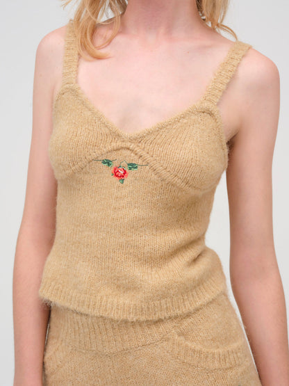 For Love and Lemons Grans Beaded Knit Tank - Tan