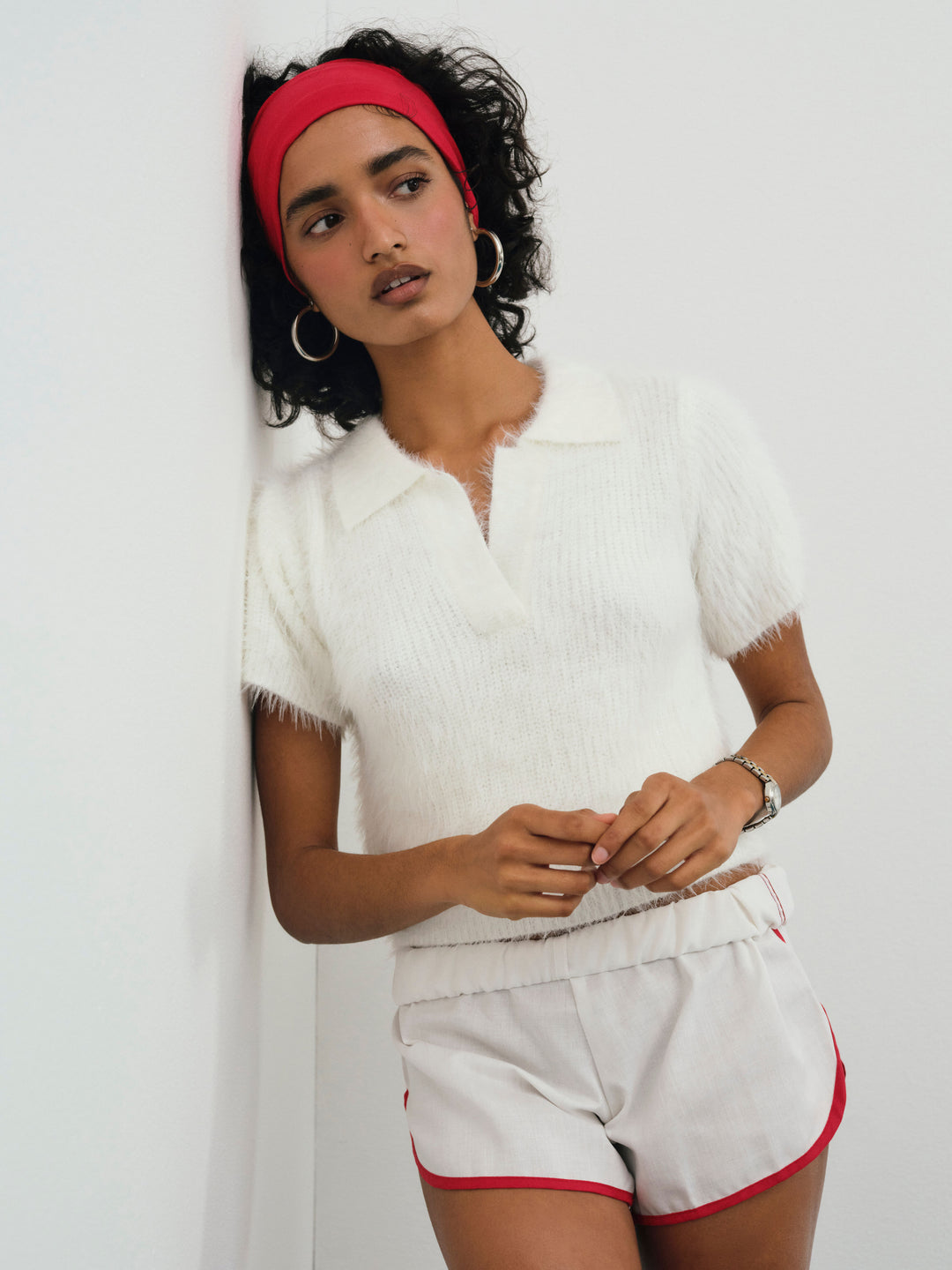 For Love and Lemons Fuzzy Knit  Top - White