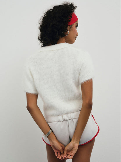 For Love and Lemons Fuzzy Knit  Top - White