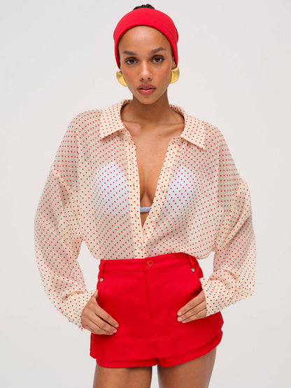For Love and Lemons Love Dot Button-Up Top - Cream