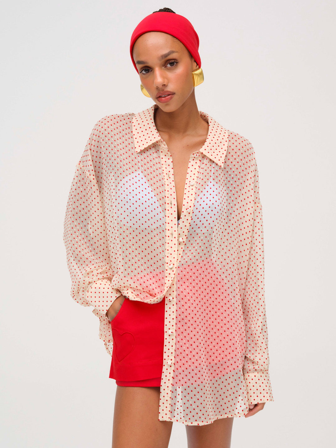 For Love and Lemons Love Dot Button-Up Top - Cream