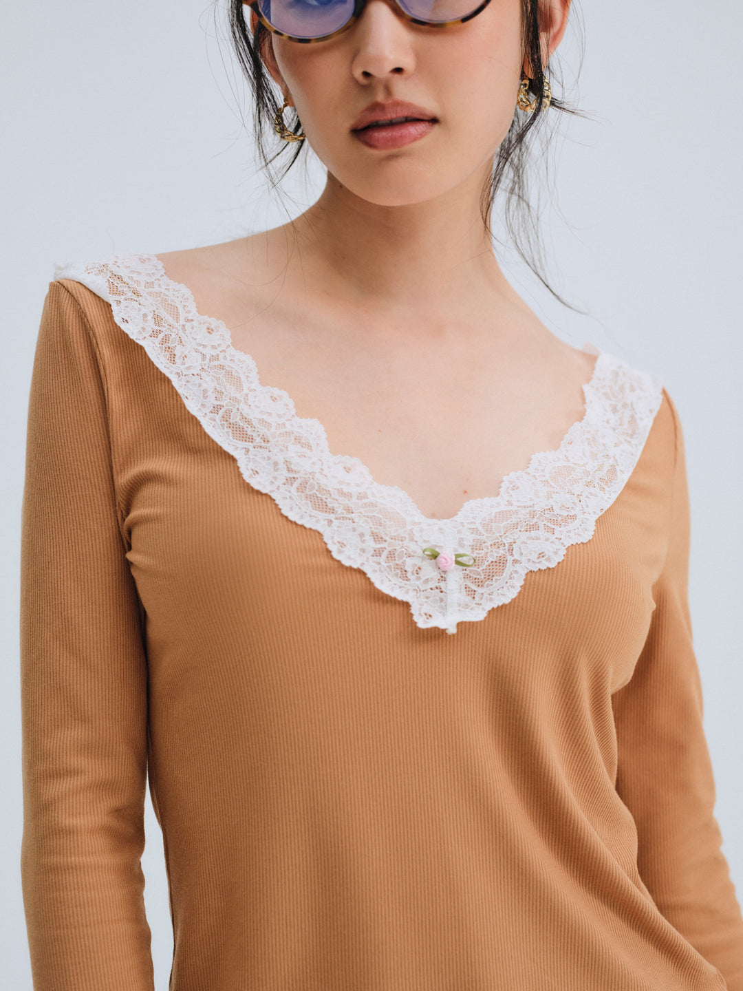 For Love and Lemons Eisley Ribbed Knit Top - Brown