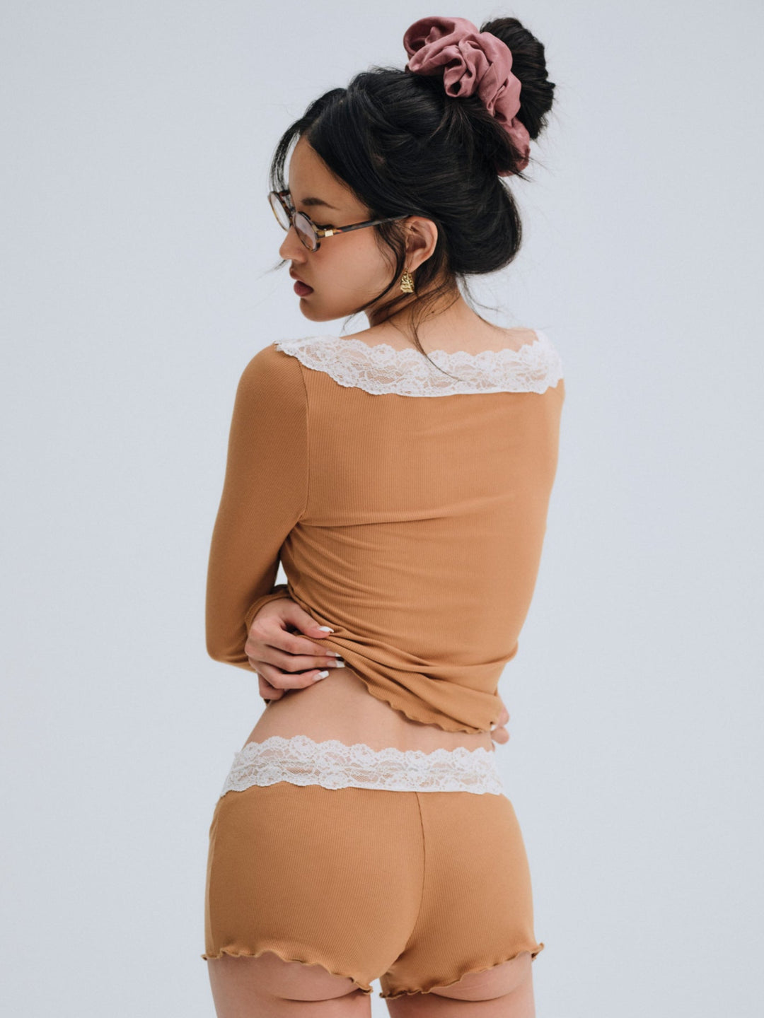 For Love and Lemons Eisley Ribbed Knit Top - Brown