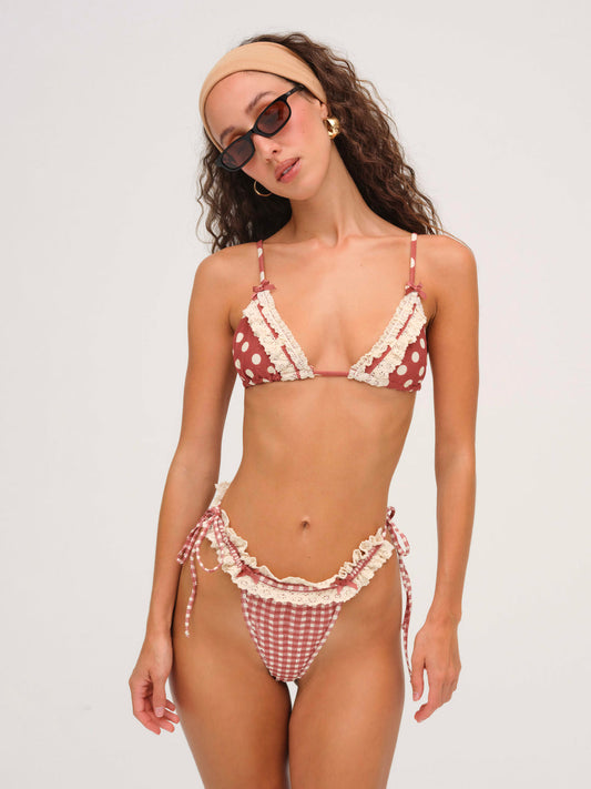 For Love and Lemons Dolly Dot Triangle Bikini Top - Red