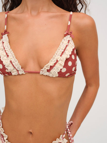For Love and Lemons Dolly Dot Triangle Bikini Top - Red