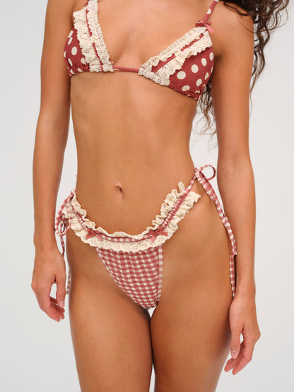 For Love and Lemons Dolly Dot Triangle Bikini Top - Red