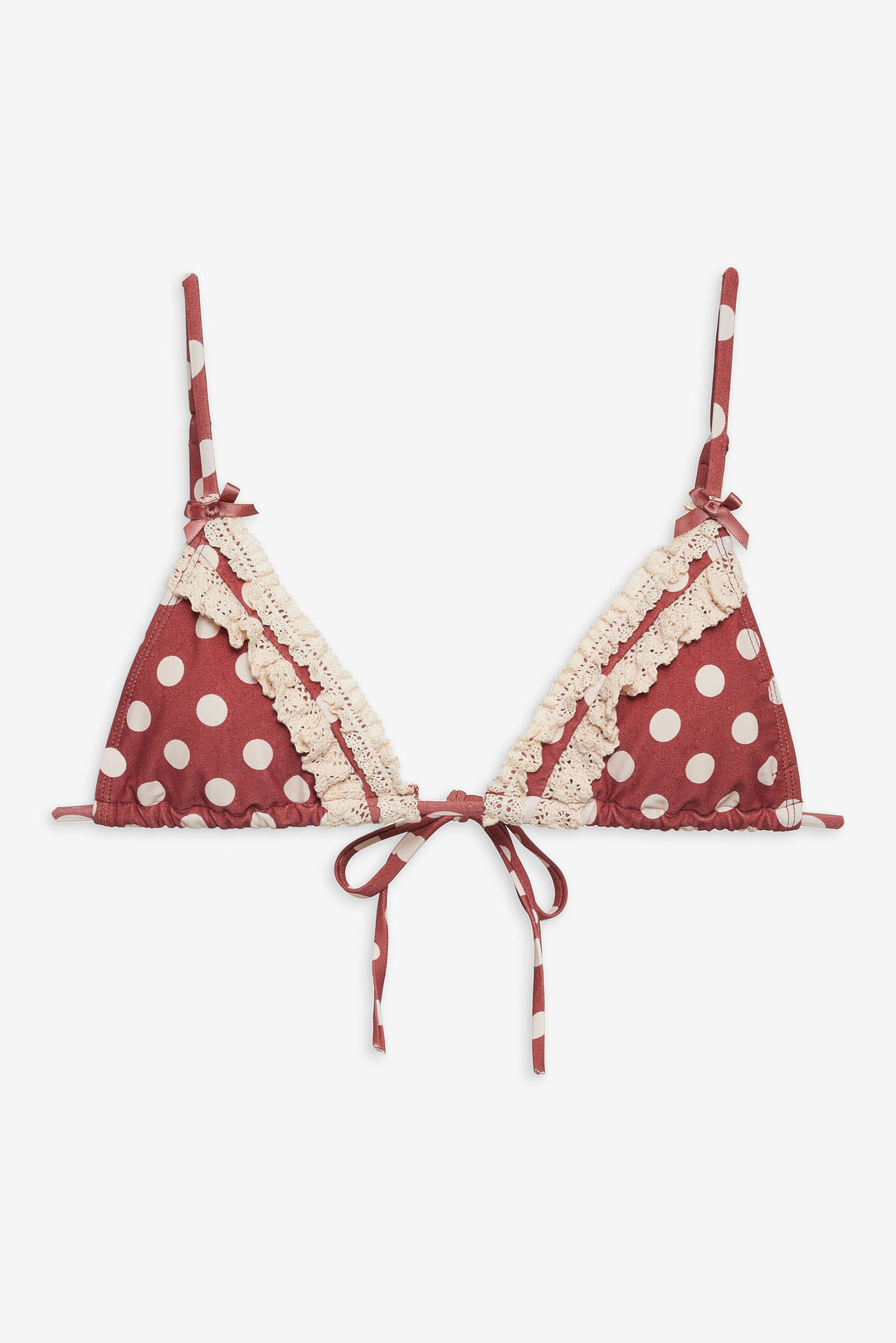 For Love and Lemons Dolly Dot Triangle Bikini Top - Red