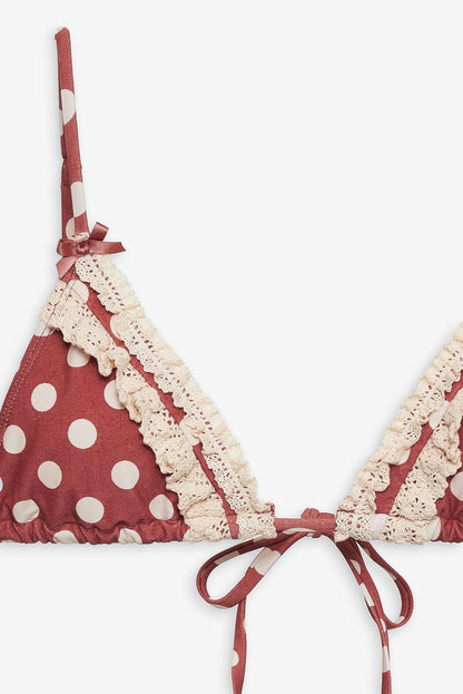 For Love and Lemons Dolly Dot Triangle Bikini Top - Red