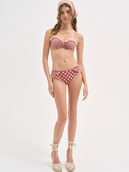 For Love and Lemons Gingham Bandeau Bikini Top - Red