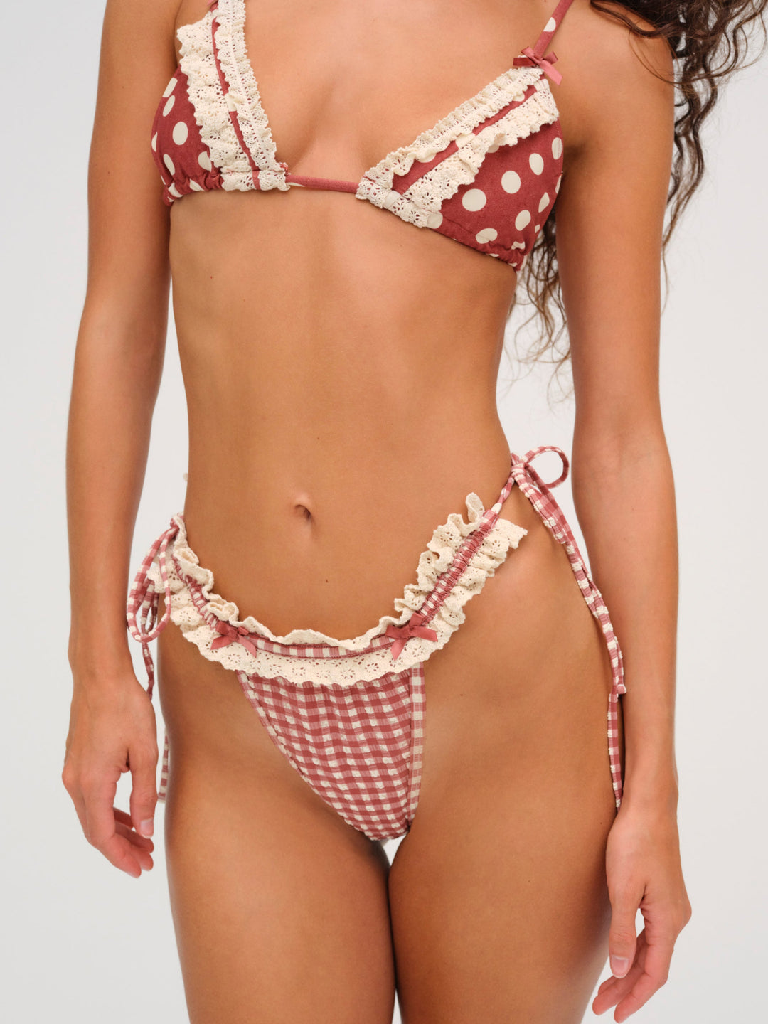 For Love and Lemons Gingham Bikini Bottom - Red