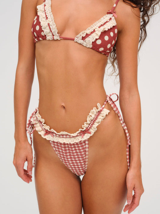 For Love and Lemons Gingham Bikini Bottom - Red