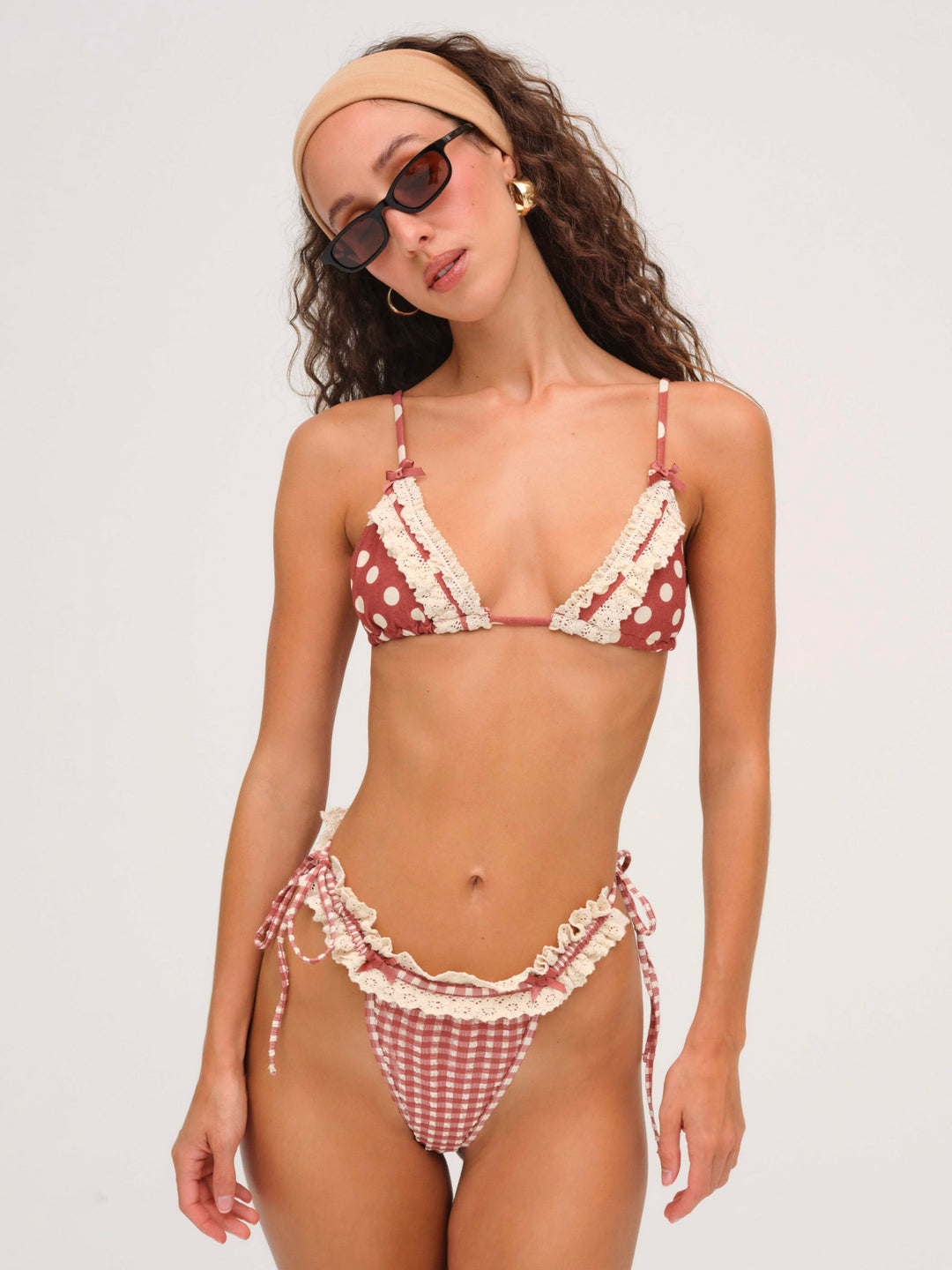 For Love and Lemons Gingham Bikini Bottom - Red