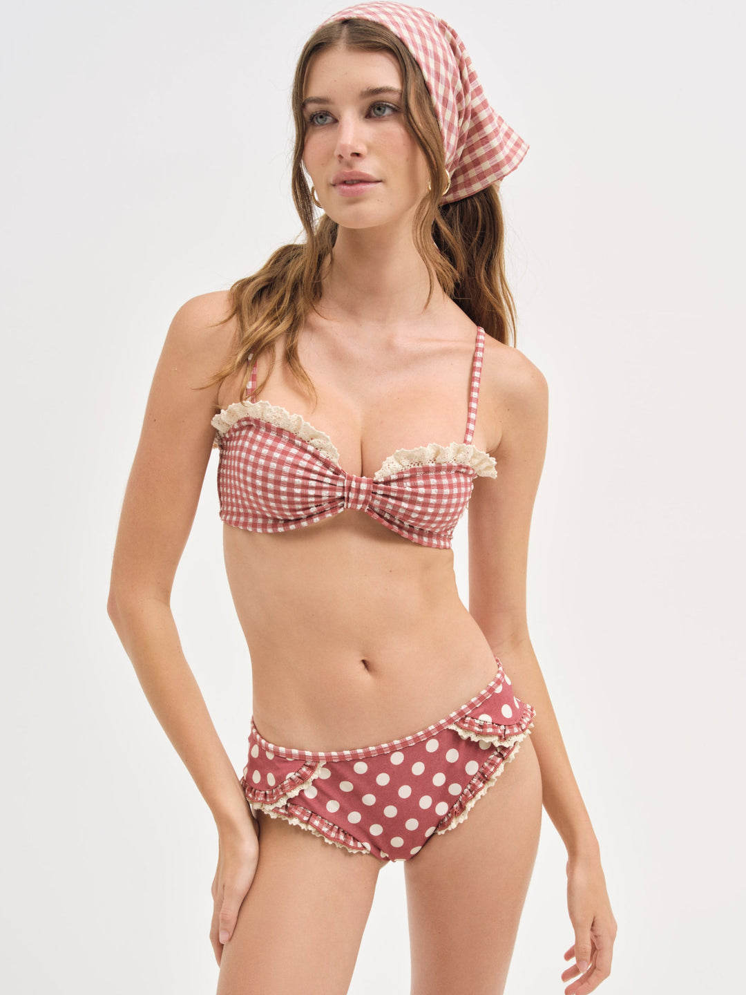 For Love and Lemons Dolly Dot Bikini Bottom - Red