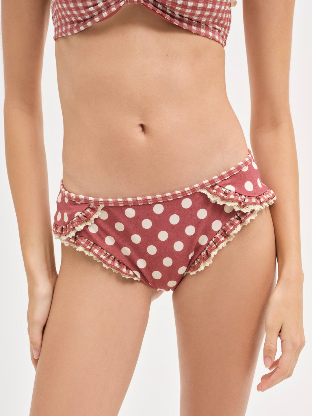 For Love and Lemons Dolly Dot Bikini Bottom - Red