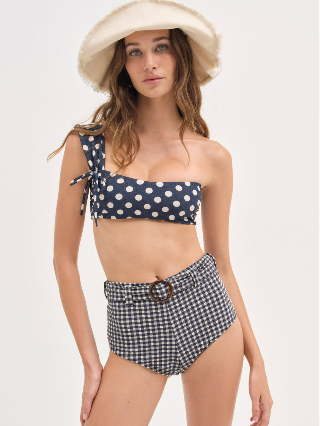 For Love and Lemons Gingham Swim Short - Blue