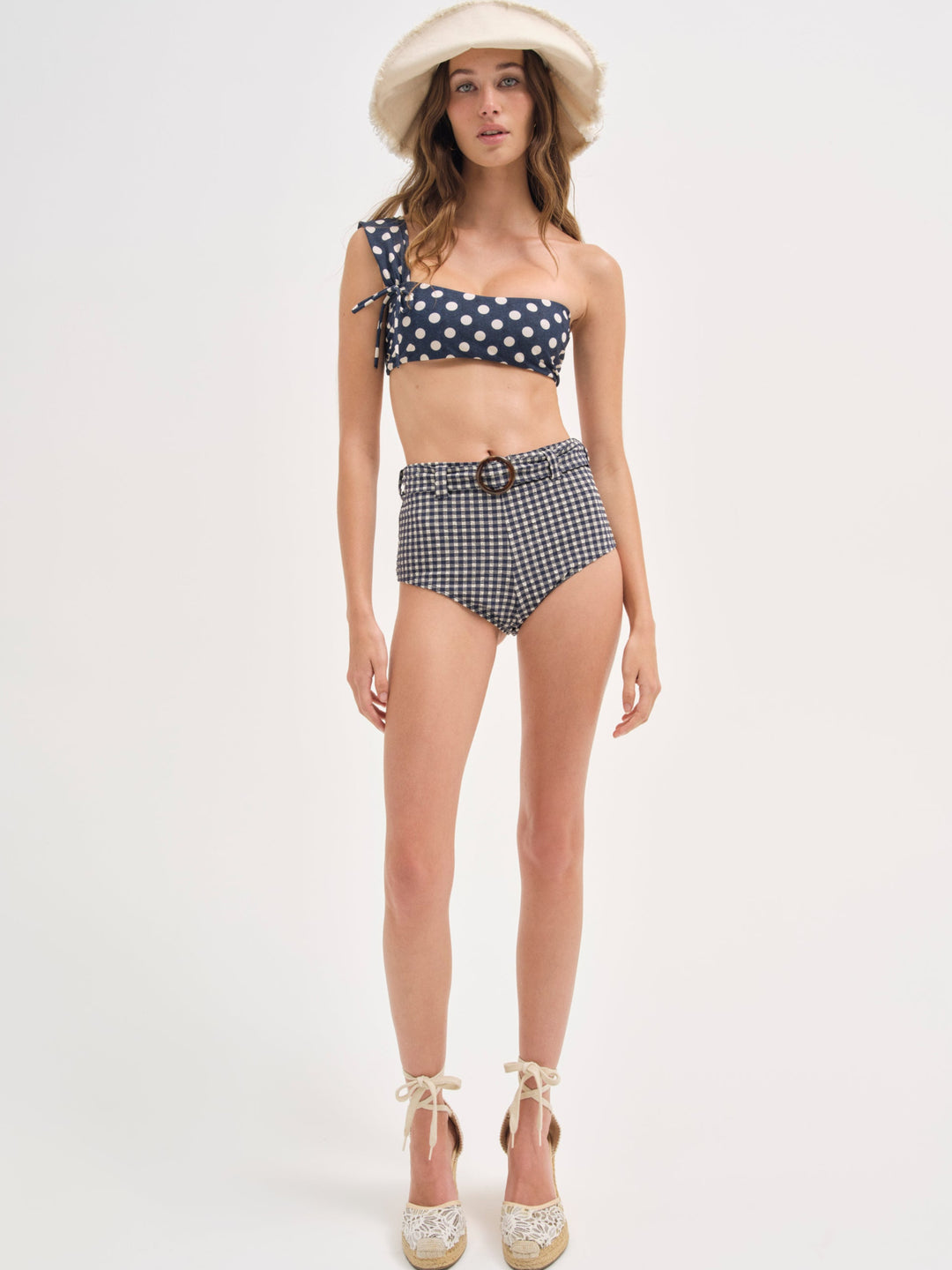 For Love and Lemons Gingham Swim Short - Blue