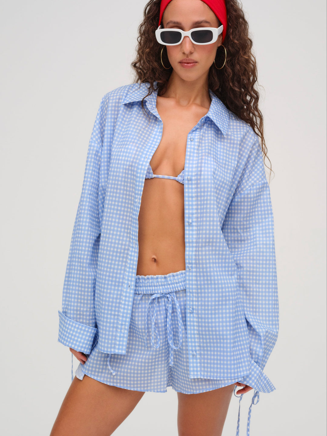 For Love and Lemons Gingham Button-Down Top - Blue