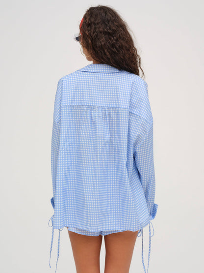 For Love and Lemons Gingham Button-Down Top - Blue