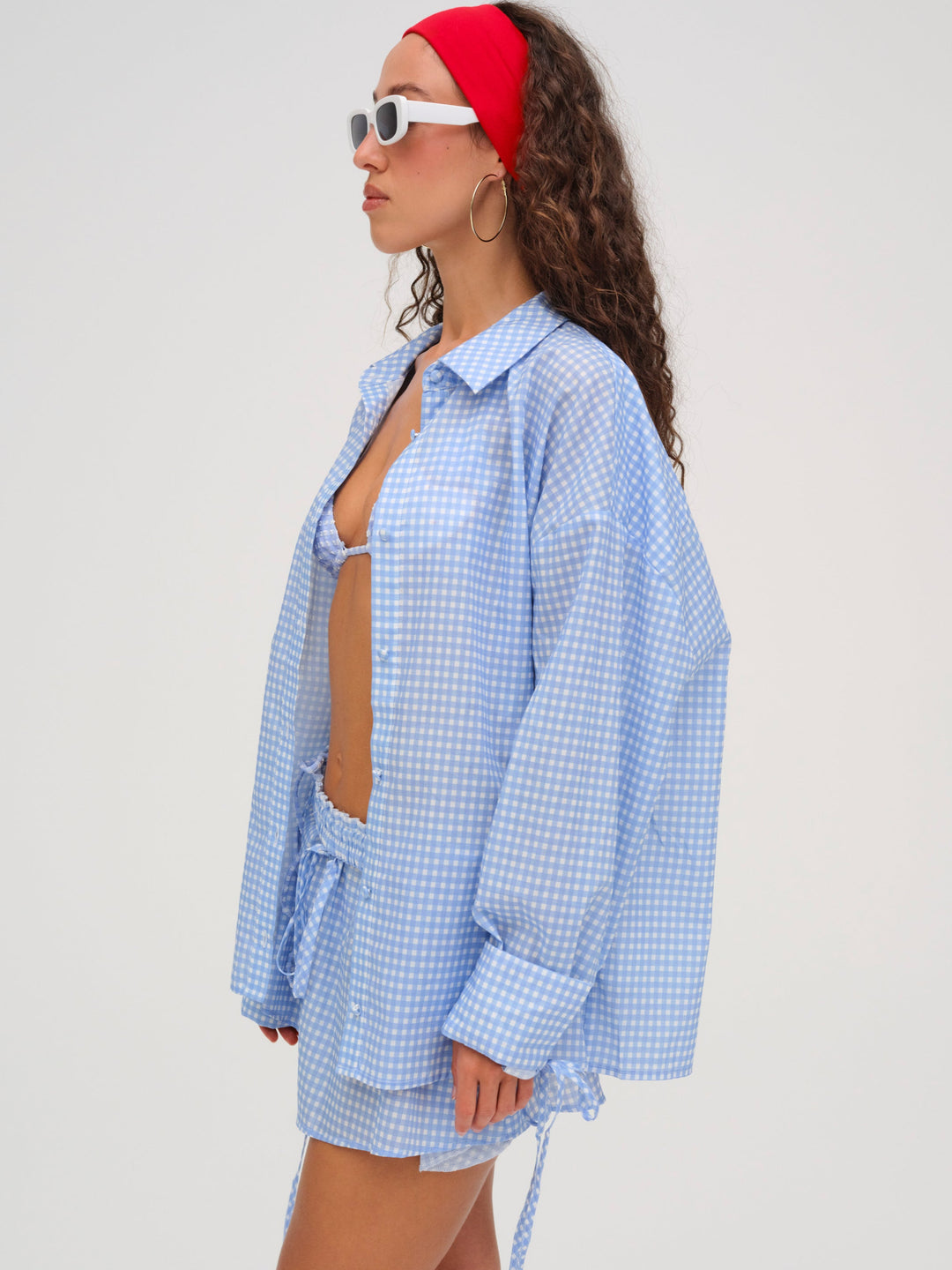 For Love and Lemons Gingham Button-Down Top - Blue