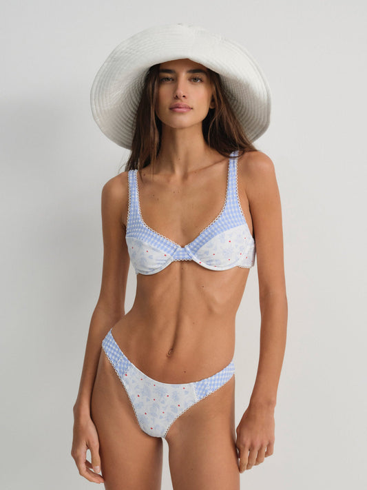 For Love and Lemons Floral Stems Underwire Bikini Top - White