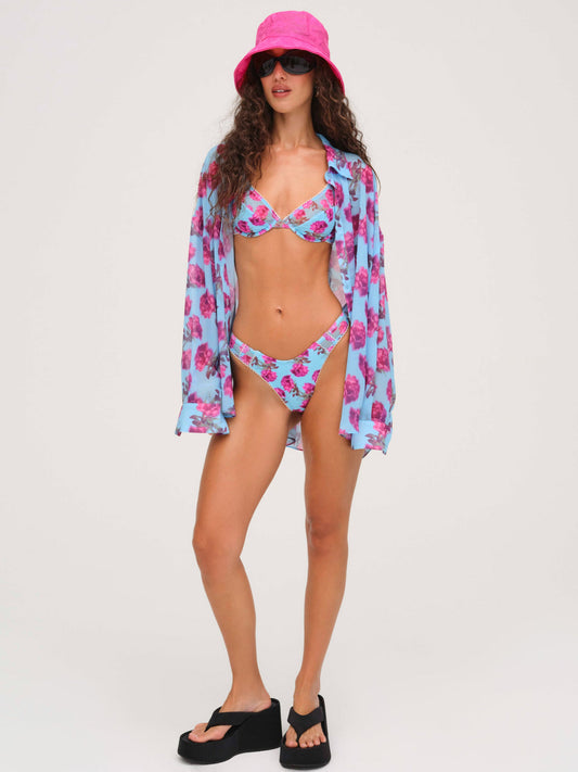 For Love and Lemons Floral Stems Button-Down Top - Blue