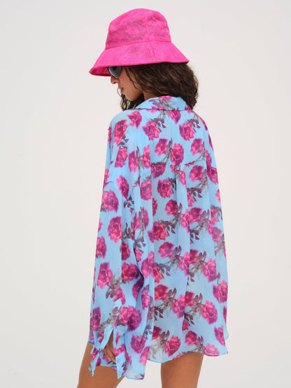 For Love and Lemons Floral Stems Button-Down Top - Blue