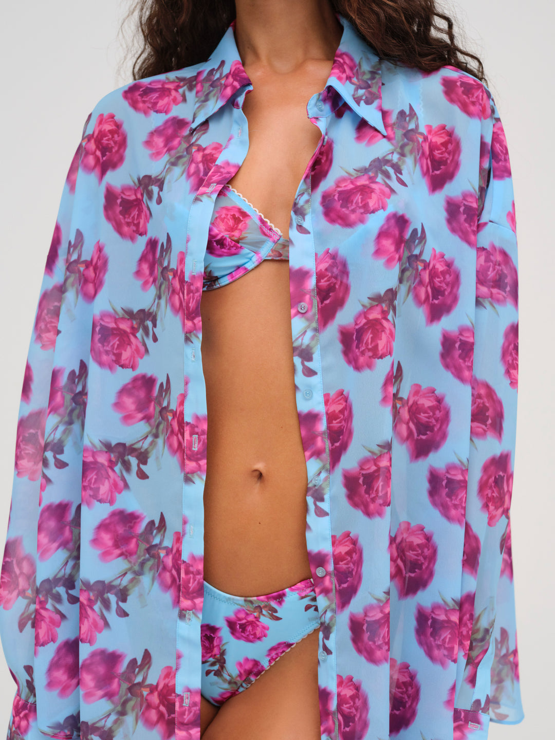 For Love and Lemons Floral Stems Button-Down Top - Blue