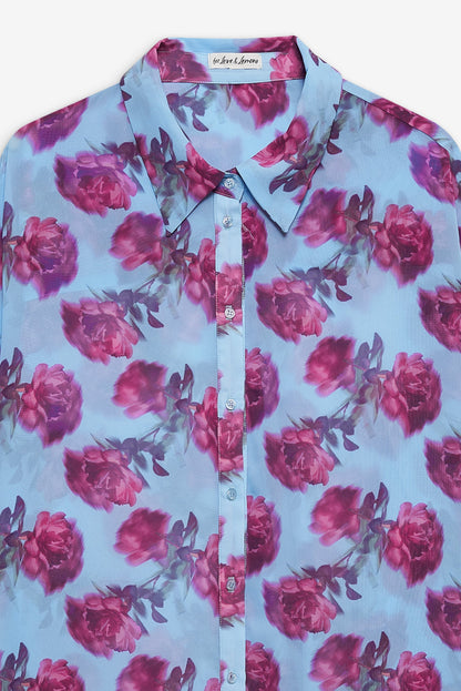 For Love and Lemons Floral Stems Button-Down Top - Blue