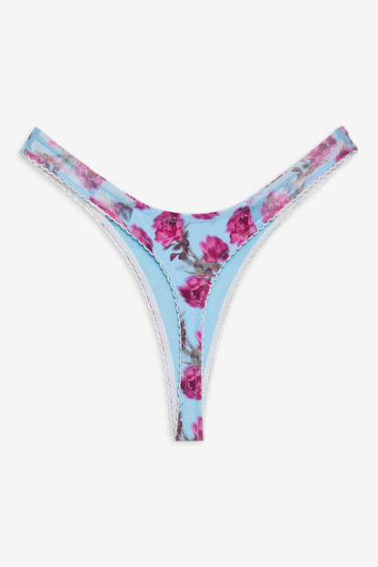 For Love and Lemons Floral Stems Bikini Bottom - Blue