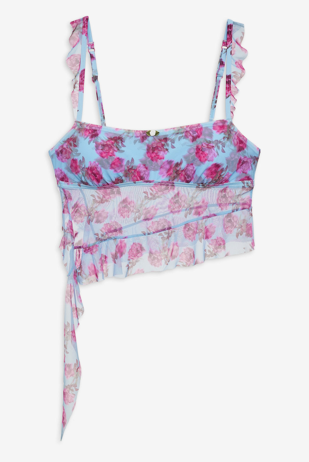 For Love and Lemons Floral Stems Ruffle Tankini - Blue
