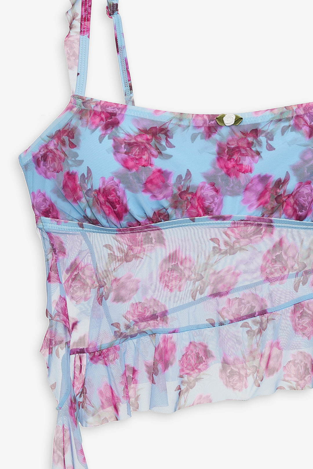 For Love and Lemons Floral Stems Ruffle Tankini - Blue