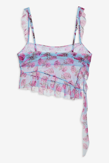 For Love and Lemons Floral Stems Ruffle Tankini - Blue