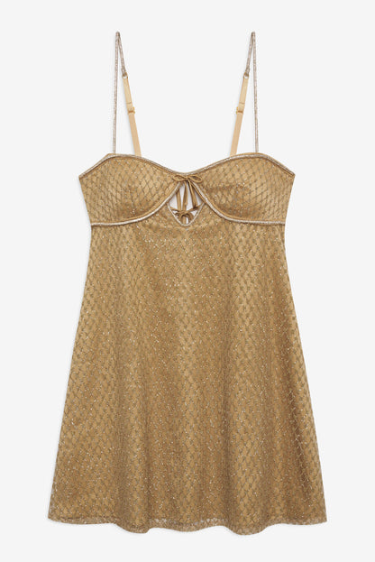 For Love and Lemons Glitter Slip Dress - Gold