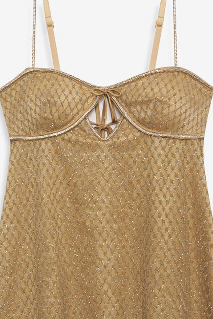 For Love and Lemons Glitter Slip Dress - Gold
