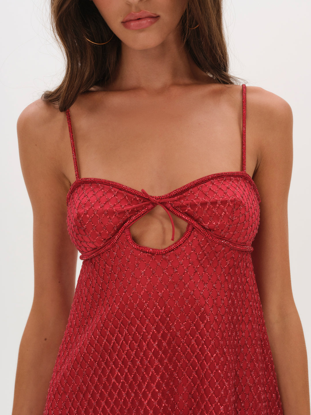 For Love and Lemons Glitter Slip Dress - Red