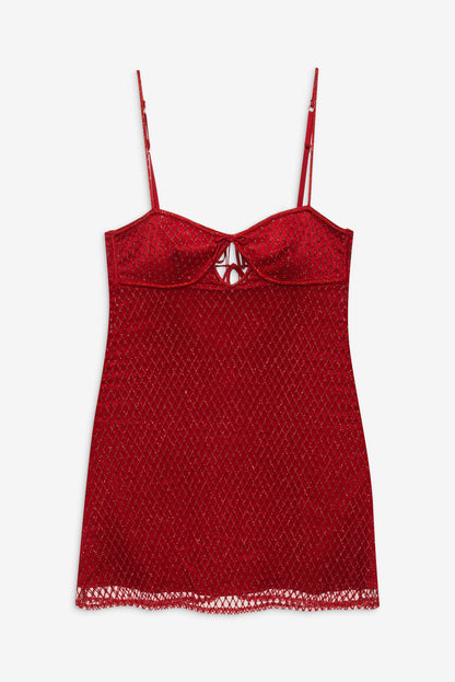 For Love and Lemons Glitter Slip Dress - Red