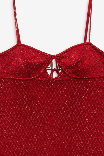 For Love and Lemons Glitter Slip Dress - Red