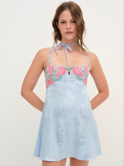 For Love and Lemons Vintage Rose Eyelet Slip - Blue